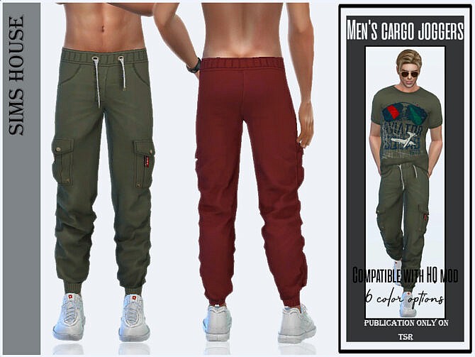 Sims 4 Mens cargo joggers by Sims House at TSR