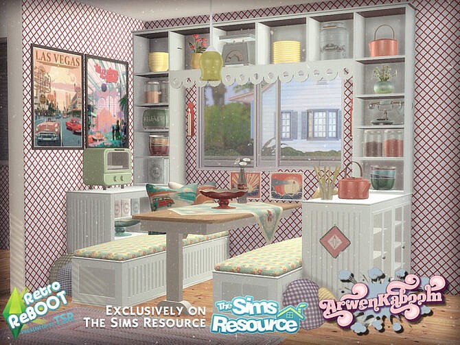 Sims 4 Retro ReBOOT Dining Room by ArwenKaboom at TSR