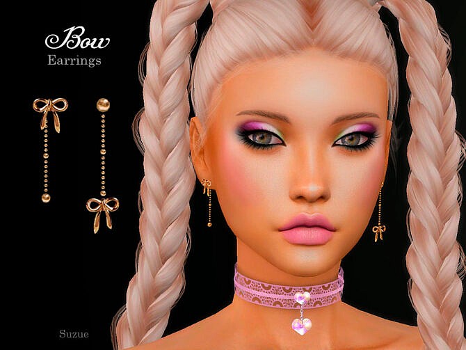 Sims 4 Bow Earrings by Suzue at TSR