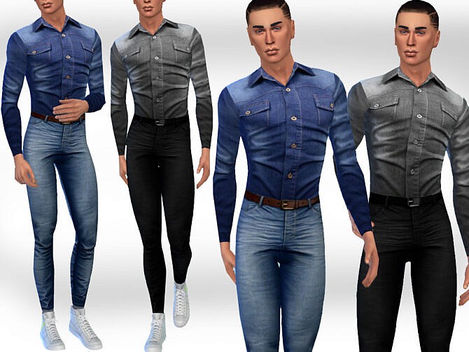Sims 4 Men Denim Shirts FullBody Outfit by Saliwa at TSR