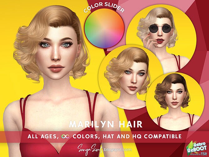 Sims 4 Retro Marilyn Hair (COLOR SLIDER RETEXTURE) by SonyaSimsCC at TSR