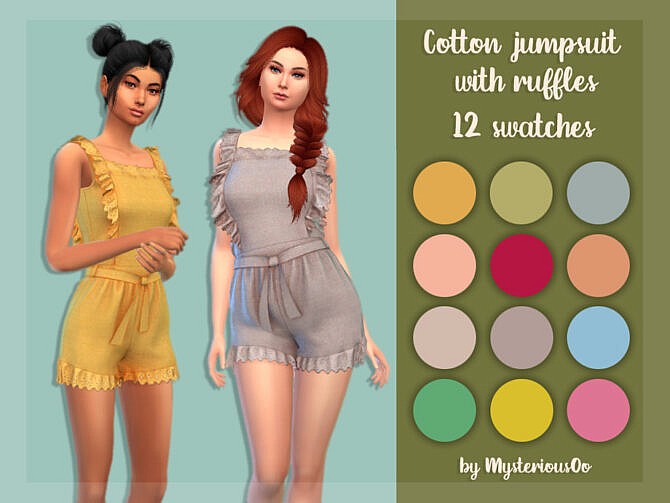 Sims 4 Cotton jumpsuit with ruffles by MysteriousOo at TSR