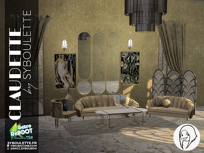 Sims 4 Retro Claudette Living Room Set Part 1 + 2 by Syboubou at TSR