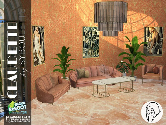 Sims 4 Retro Claudette Living Room Set Part 1 + 2 by Syboubou at TSR
