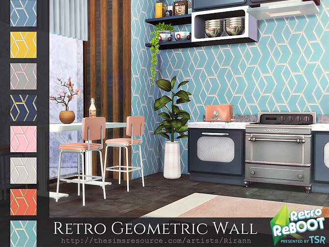 Sims 4 Retro Geometric Wall by Rirann at TSR