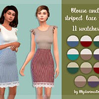 Blouse And Striped Lace Skirt By Mysteriousoo