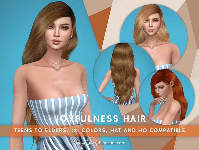 Sims 4 Joyfulness long wavy hair by SonyaSims at TSR