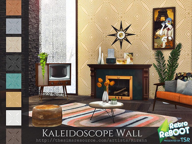 Sims 4 Retro Kaleidoscope Wall by Rirann at TSR