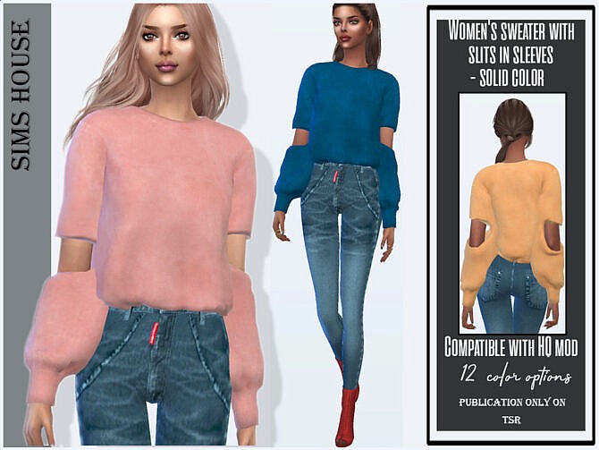 Sims 4 Womens sweater with slits in sleeves by Sims House at TSR