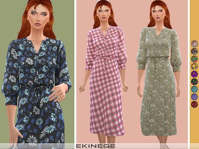 Sims 4 Floral Print Midi Dress by ekinege at TSR