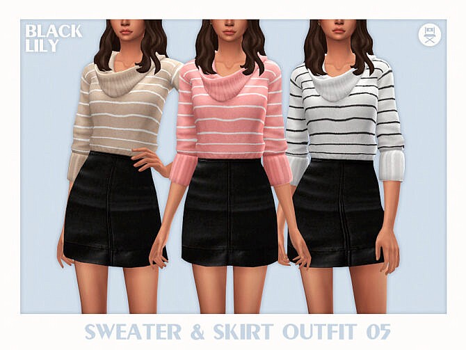 Sims 4 Sweater & Skirt Outfit 05 by Black Lily at TSR