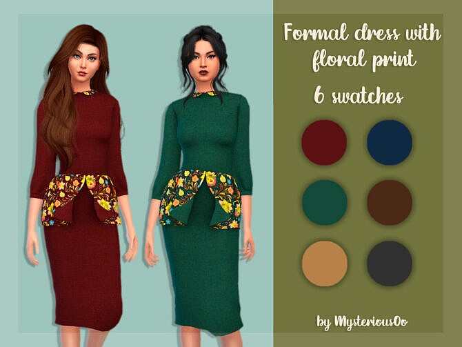 Sims 4 Formal dress with floral print by MysteriousOo at TSR