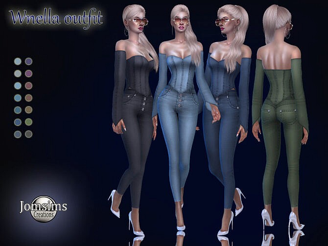 Sims 4 Wnella denim outfit by jomsims at TSR