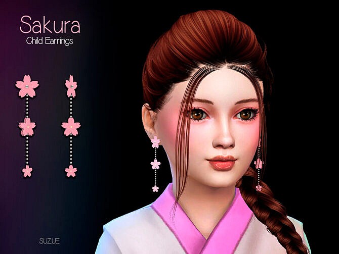Sims 4 Sakura Child Earrings by Suzue at TSR