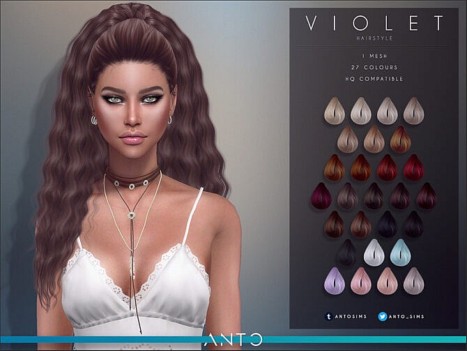 Sims 4 Violet long wavy ponytail hair by Anto at TSR