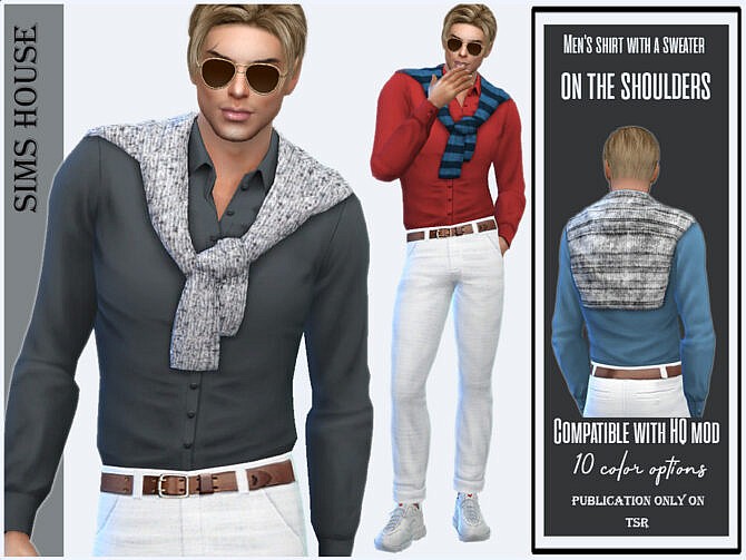 Sims 4 Shirt with sweater on the shoulders by Sims House at TSR