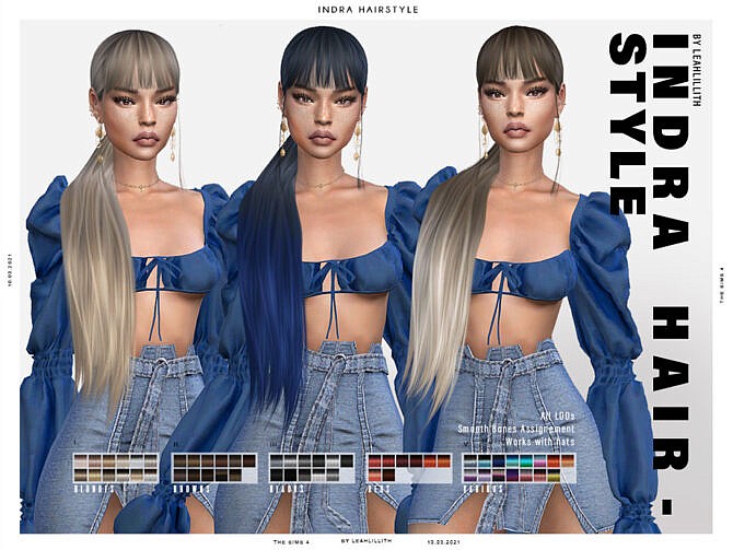 Sims 4 Indra Ponytail Hairstyle with bangs by LeahLillith at TSR