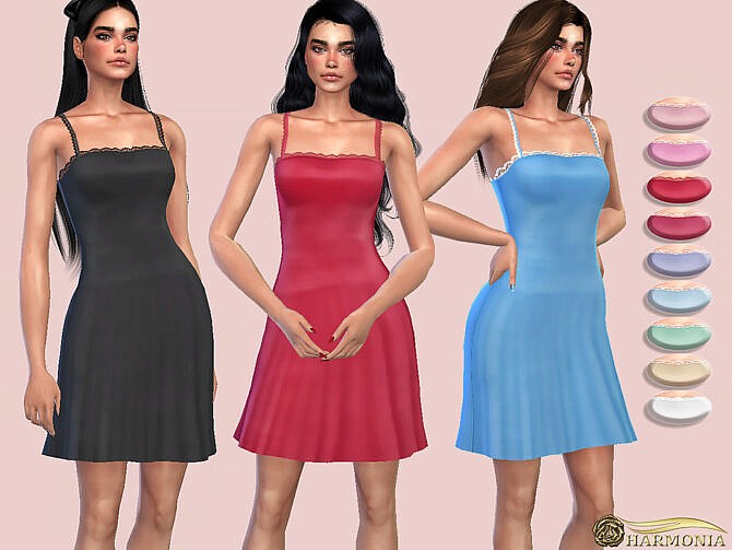 Sims 4 Dainty Lace Trim Satin Dress by Harmonia at TSR