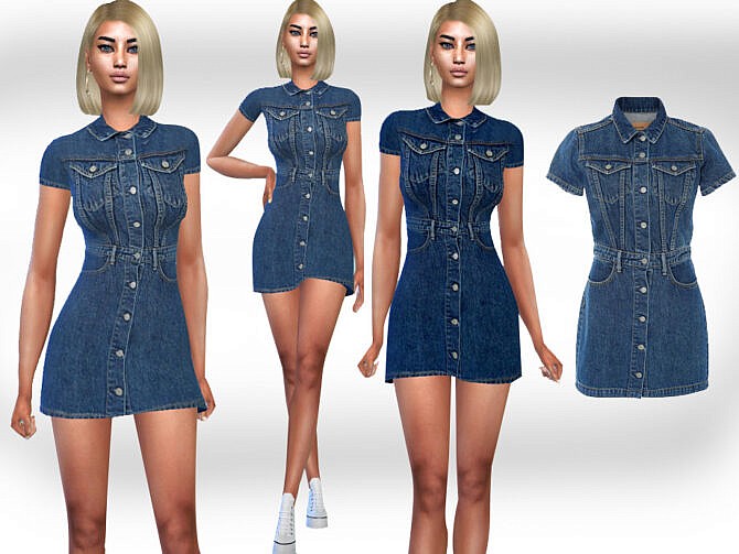 Sims 4 Short Sleeve Denim Dress by Saliwa at TSR