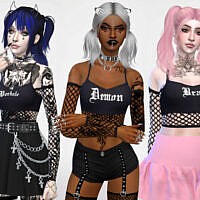 Perkele, Demon And Brat Crop Tops With Fishnet Sleeves By Maruchanbe