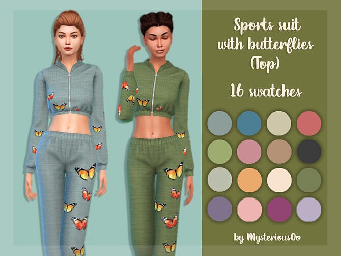 Sims 4 Sports suit with butterflies (Top) by MysteriousOo at TSR