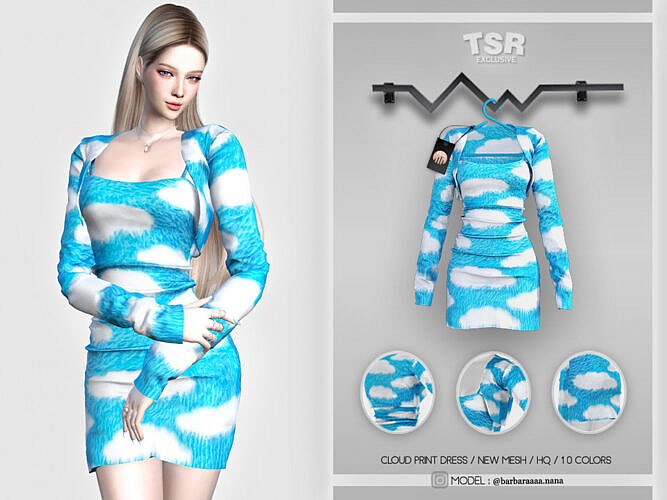 Cloud Print Dress Bd448 By Busra-tr