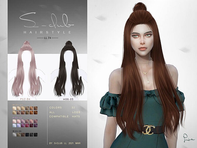 Sims 4 Lia Half Bun hair N74 by S Club LL at TSR