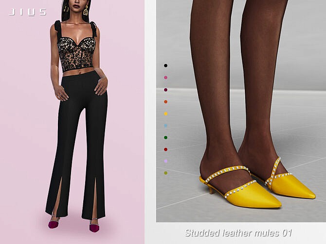 Sims 4 Studded leather mules 01 by Jius at TSR