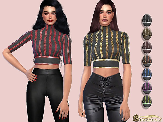Sims 4 Turtleneck Metallic Embroidered Top by Harmonia at TSR