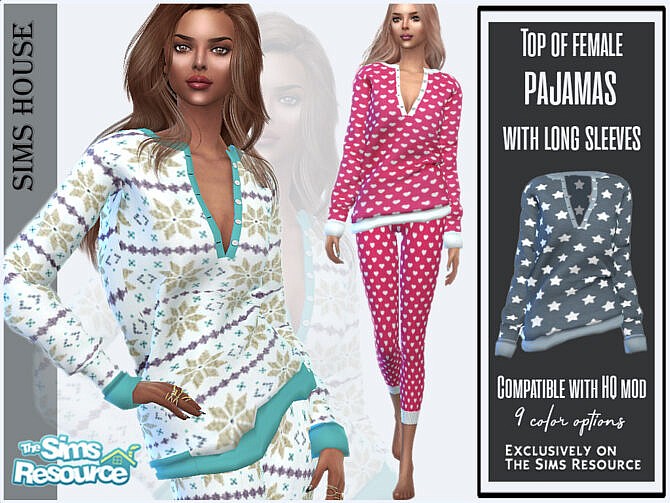 Sims 4 Long sleeve pajamas top by Sims House at TSR