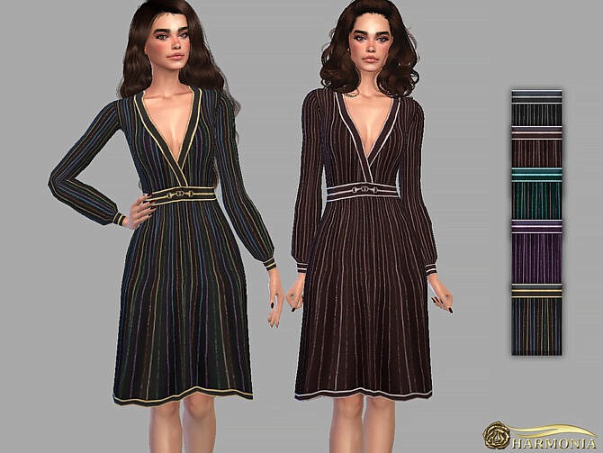 Sims 4 Deep V Neck Antique Dress by Harmonia at TSR
