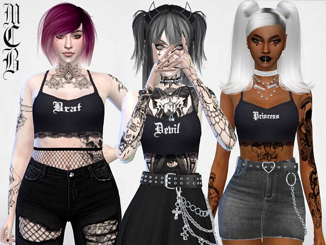 Sims 4 Brat, Devil and Princess Crop Tops with Lace by MaruChanBe at TSR