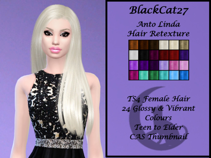 Sims 4 Anto Linda Hair Retexture by BlackCat27 at TSR