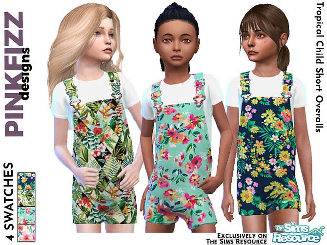 Sims 4 Tropical Child Shorts Overalls by Pinkfizzzzz at TSR