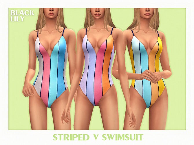 Sims 4 Striped V Swimsuit by Black Lily at TSR
