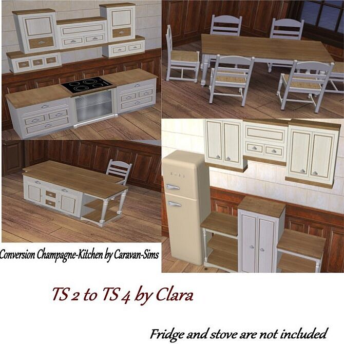 Sims 4 Conversion Champagne Kitchen by Clara at All 4 Sims
