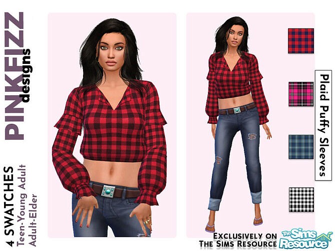 Sims 4 Plaid Puffy Sleeves by Pinkfizzzzz at TSR