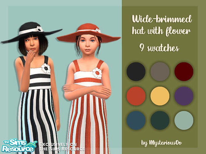Sims 4 Wide brimmed hat with flower by MysteriousOo at TSR