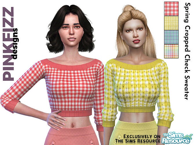 Sims 4 Spring Checked Cropped Sweater by Pinkfizzzzz at TSR