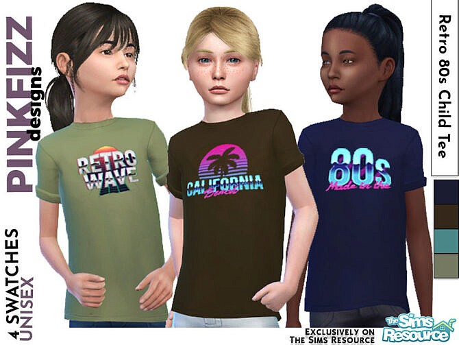 Sims 4 Retro 80s Child Tee by Pinkfizzzzz at TSR