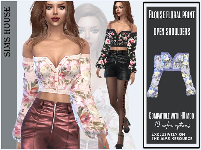 Blouse Floral Print Open Shoulders By Sims House