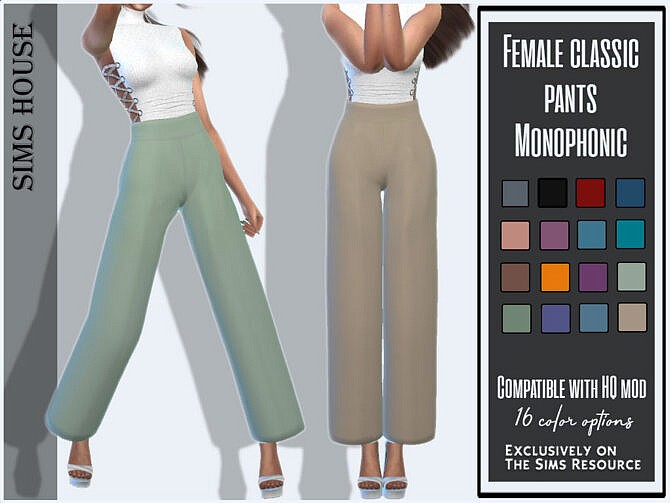 Sims 4 Female classic pants monophonic by Sims House at TSR
