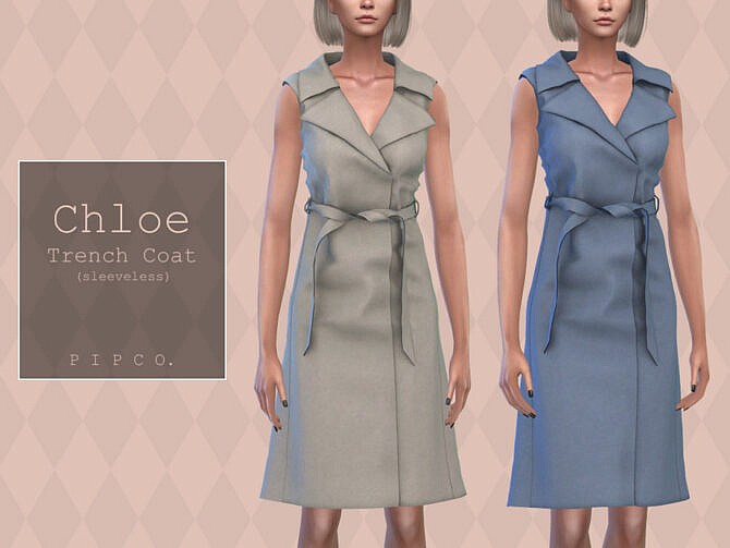 Sims 4 Chloe Trench Coat (Sleeveless) by Pipco at TSR