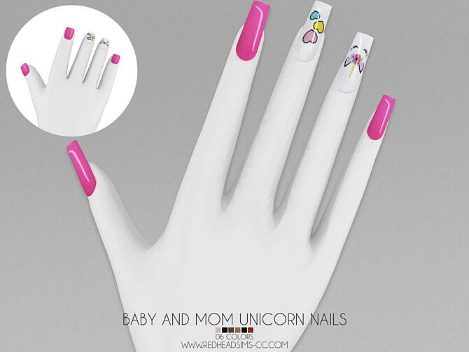 Sims 4 BABY AND MOM UNICORN NAILS at REDHEADSIMS