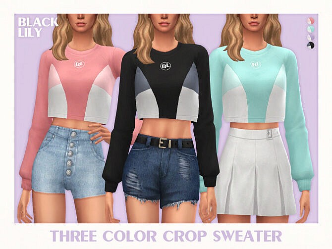 Sims 4 Three Color Crop Sweater by Black Lily at TSR
