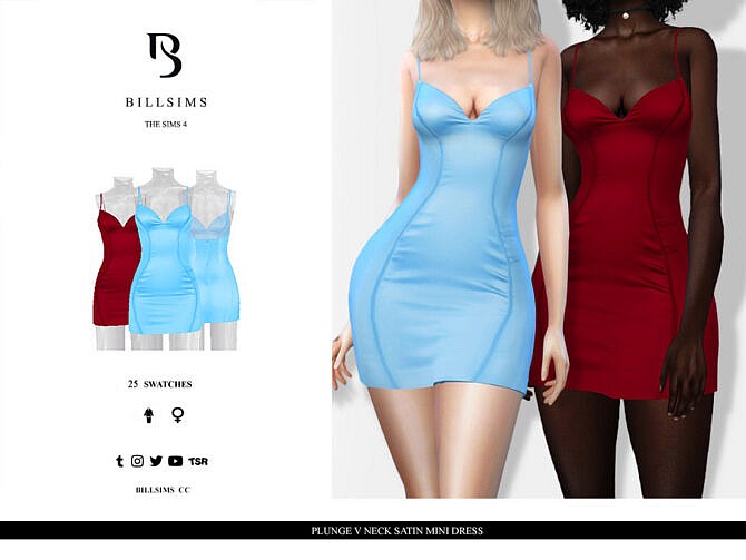 Sims 4 Plunge V Neck Satin Mini Dress by Bill Sims at TSR