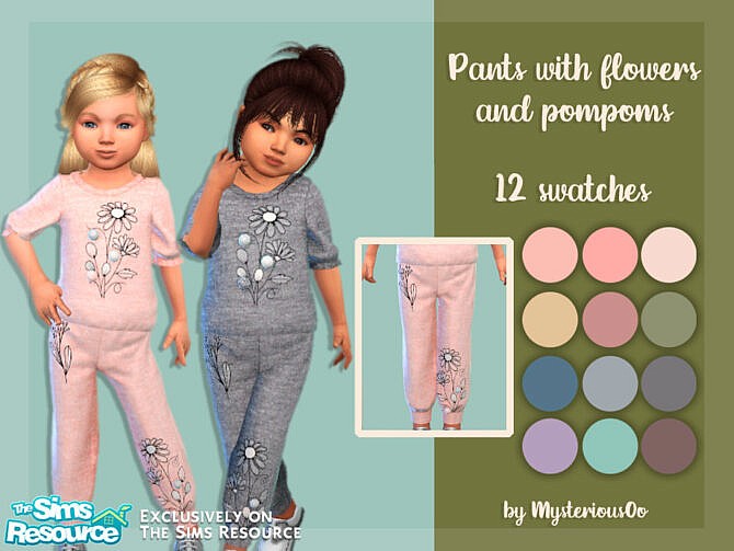 Sims 4 Pants with flowers and pompoms by MysteriousOo at TSR