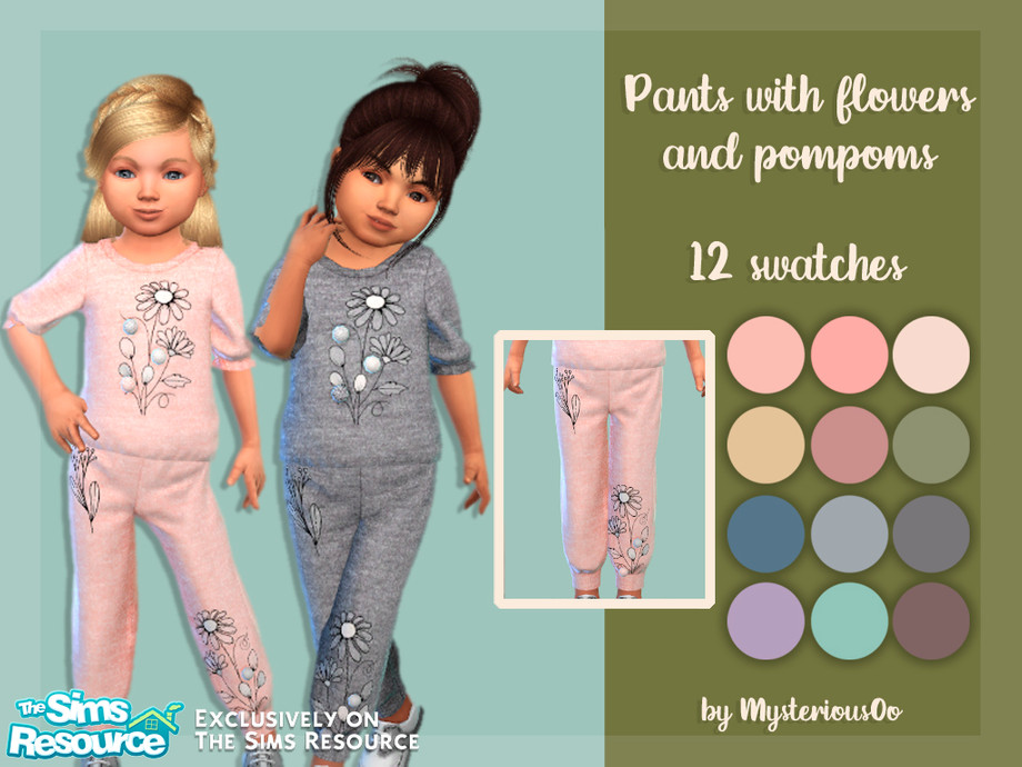 Pants with flowers and pompoms by MysteriousOo at TSR » Sims 4 Updates