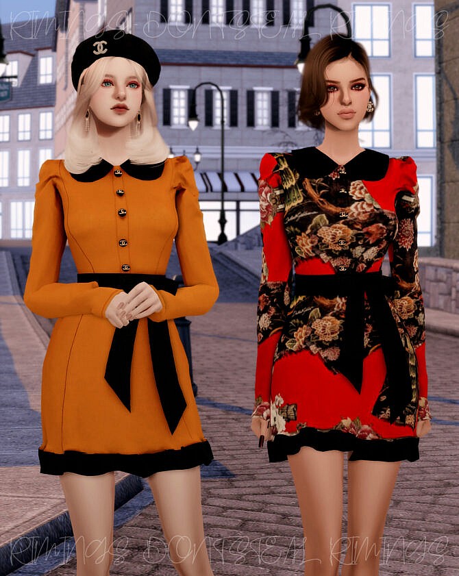 Sims 4 Ribon Belt Frill Dress at RIMINGs