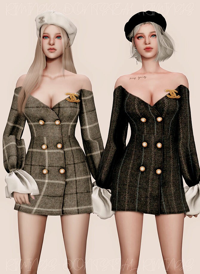 Sims 4 Brooch Off shoulder Dress at RIMINGs